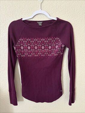 Eddie Bauer Plum Thermal Top with Pink Fair Isle Detail